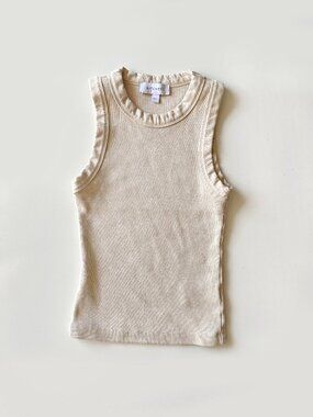 Witchery Ribbed Cotton Blend Tank Top Ruffle Trim Size XXS